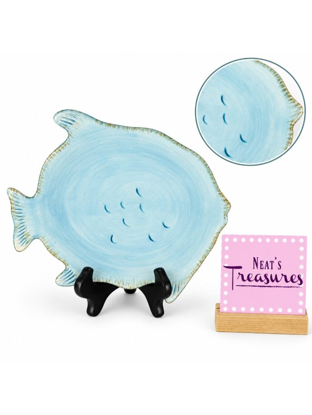 Ambiance Collections BY THE SEA Light Blue Ceramic Fish Figural 9 5/8" Plate